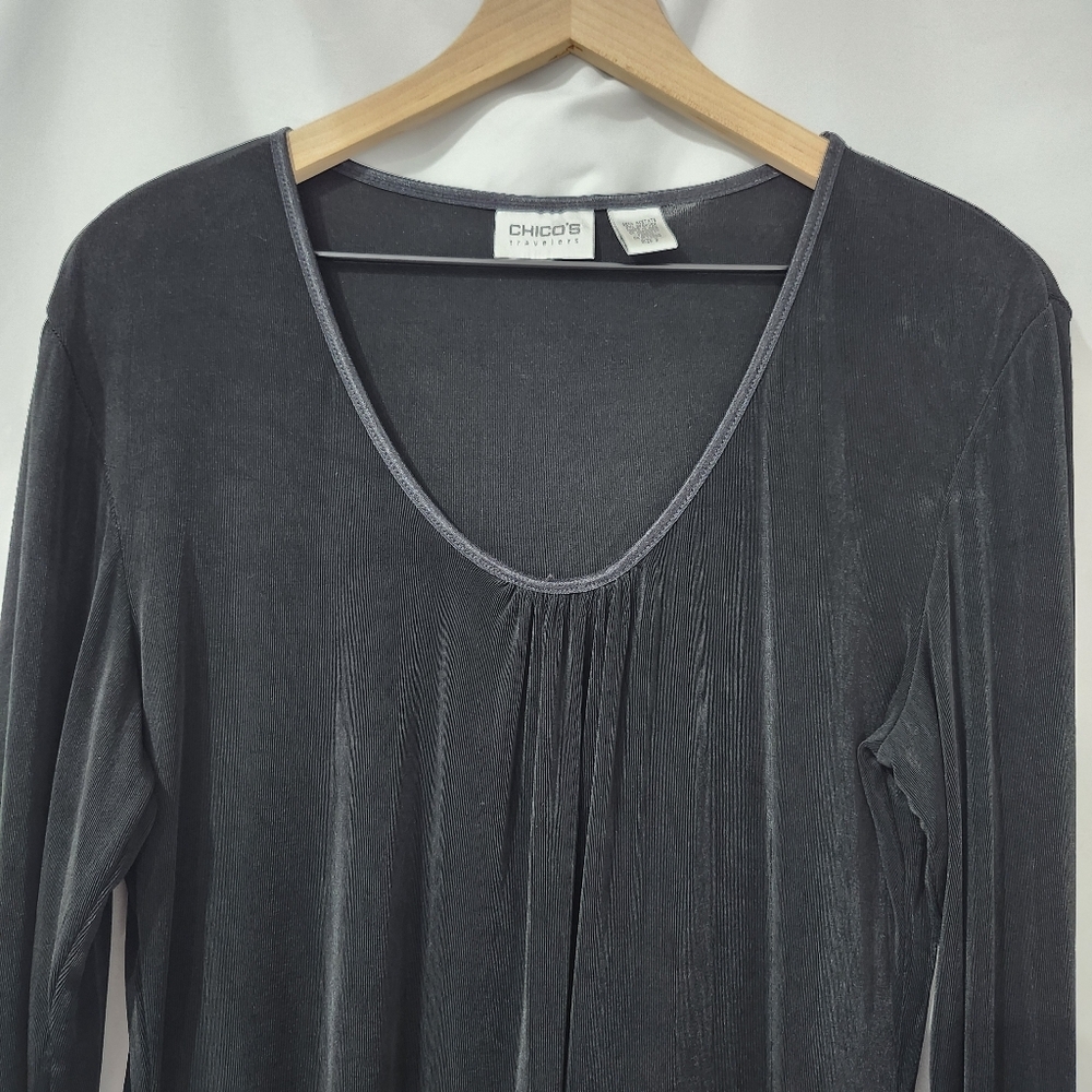 Chico's Travelers Scoop Neck Top Size 2 (L/12) Black Slinky Stretch Minimalist - Picture 2 of 5